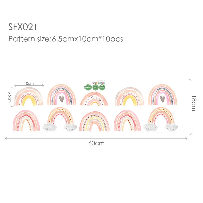 Bohemian Pink Rainbow 10 pcs Wall Stickers