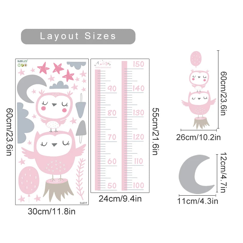Cartoon Height Chart Wall Sticker for Nursery & Kids Room