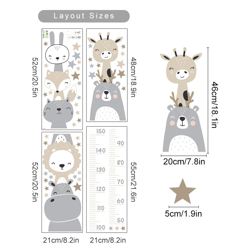 Cartoon Height Chart Wall Sticker for Nursery & Kids Room