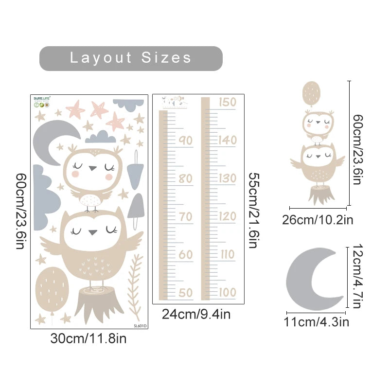 Cartoon Height Chart Wall Sticker for Nursery & Kids Room