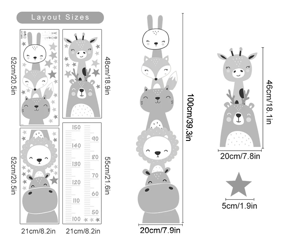 Cartoon Height Chart Wall Sticker for Nursery & Kids Room