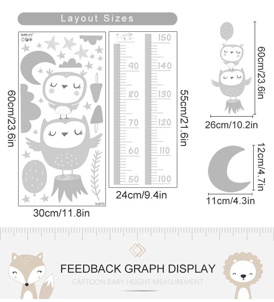 Cartoon Height Chart Wall Sticker for Nursery & Kids Room