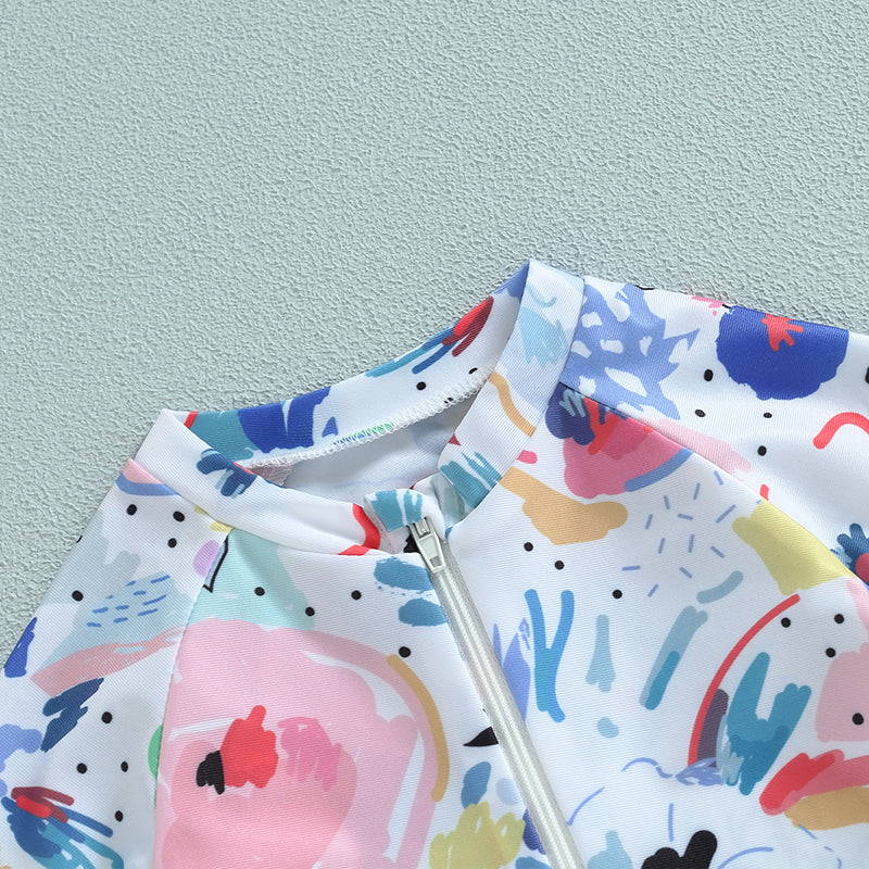 Infant & Toddler Unisex Cartoon Print Zipper Swimwear