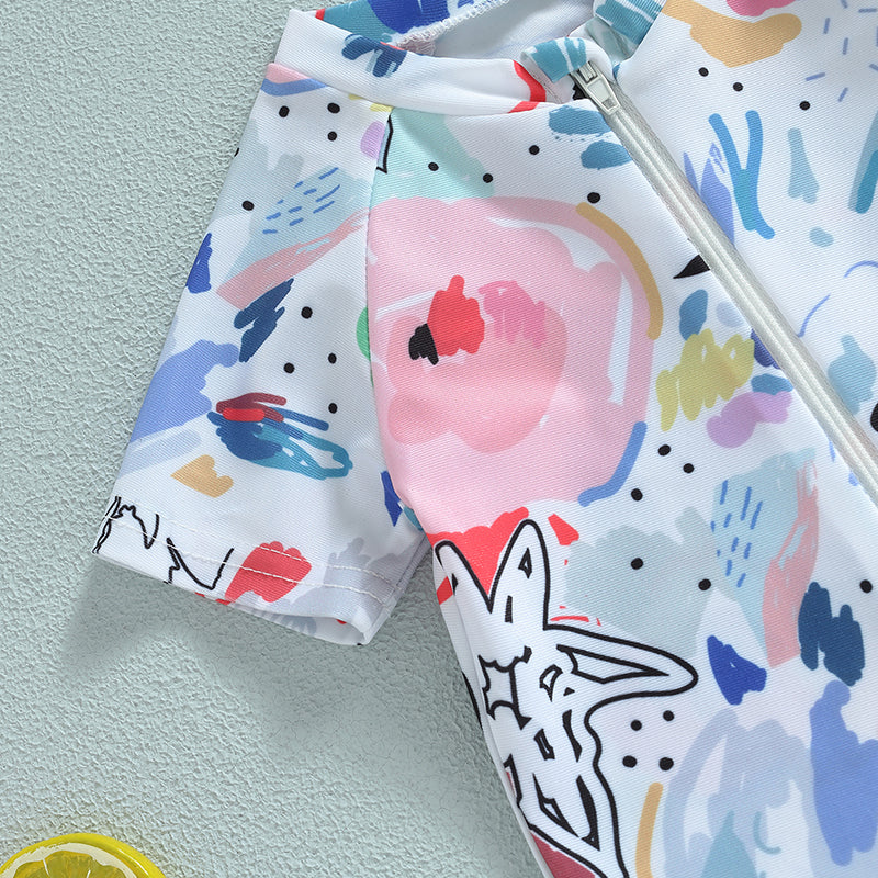 Infant & Toddler Unisex Cartoon Print Zipper Swimwear