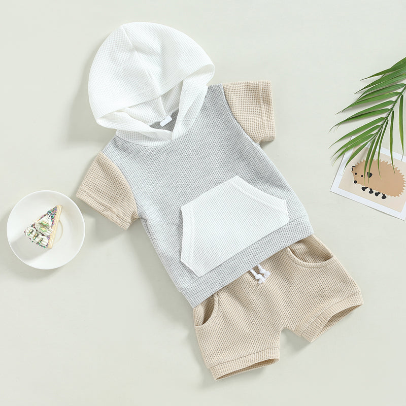 Baby Boy Summer Waffle Knit Hoodie & Shorts Set