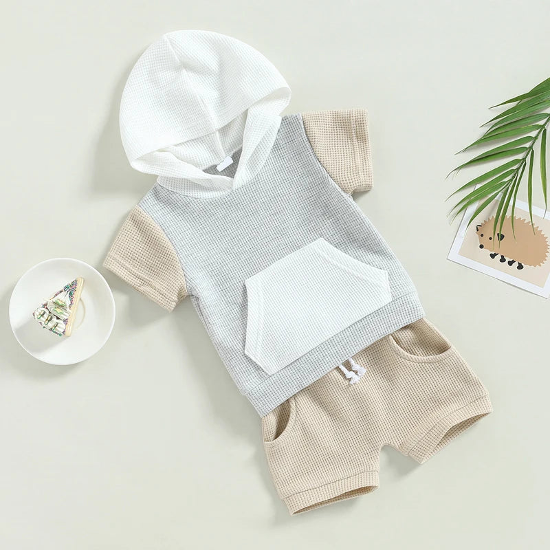 Baby Boy Summer Waffle Knit Hoodie & Shorts Set