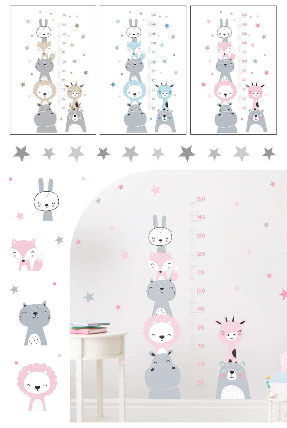 Cartoon Height Chart Wall Sticker for Nursery & Kids Room