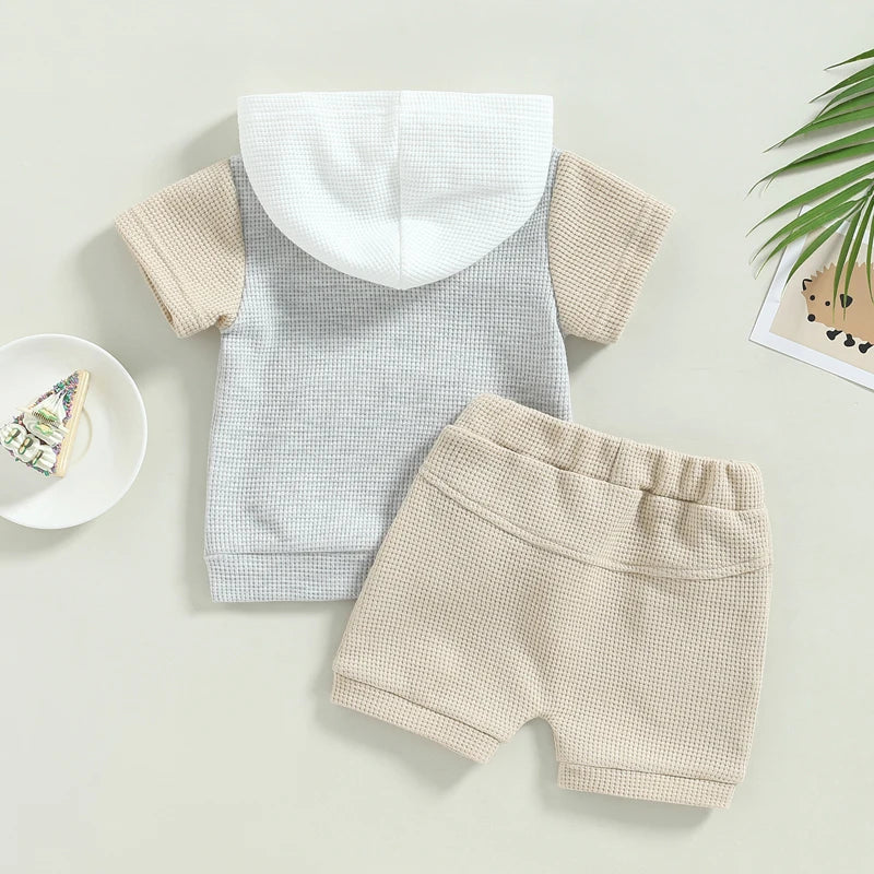 Baby Boy Summer Waffle Knit Hoodie & Shorts Set
