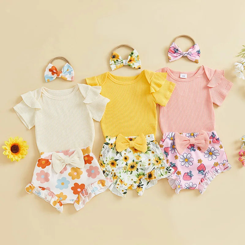 Romper, Floral Shorts & Headband Set