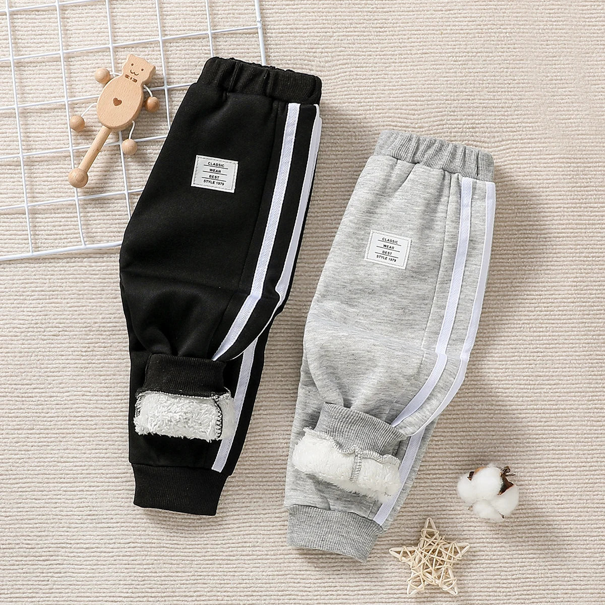 2Pcs Baby Boys Lined Warm Casual Sports Trousers