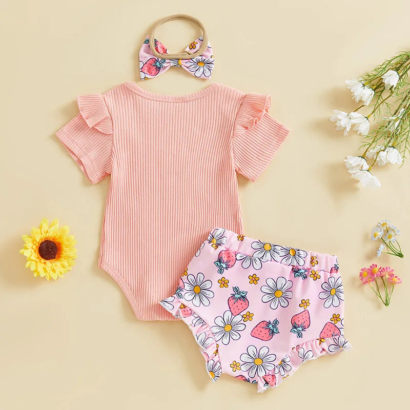 Romper, Floral Shorts & Headband Set