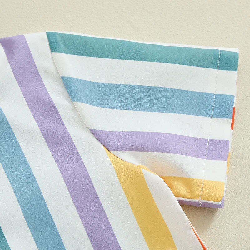 Baby Boys Casual Summer Set – Striped Short Sleeve Shirt & Elastic Waist Shorts