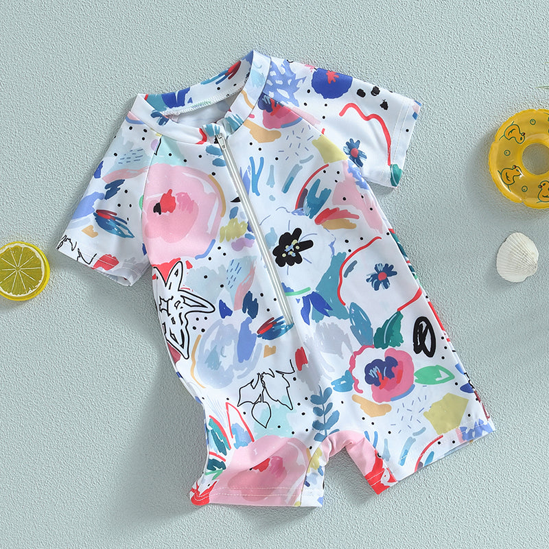 Infant & Toddler Unisex Cartoon Print Zipper Swimwear