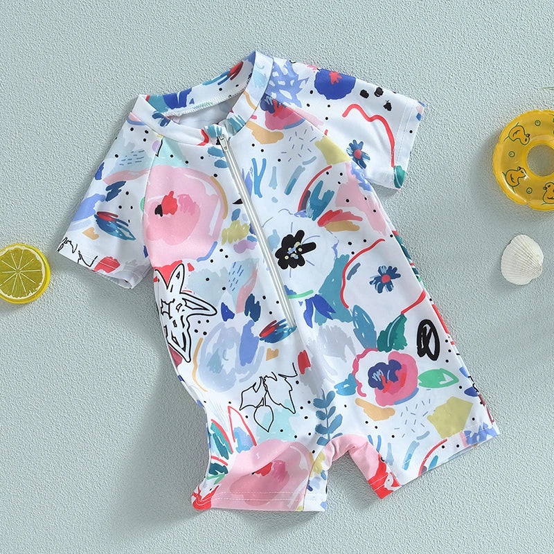 Infant & Toddler Unisex Cartoon Print Zipper Swimwear