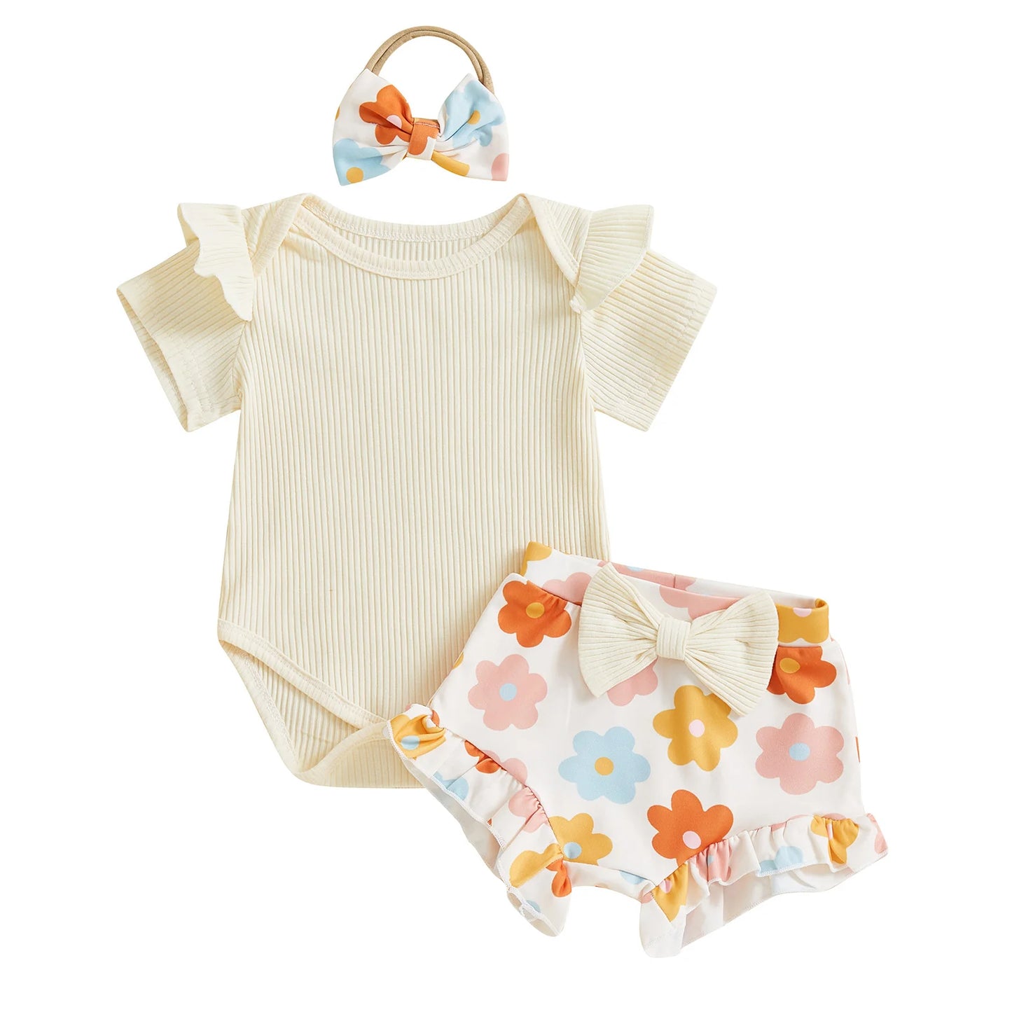 Romper, Floral Shorts & Headband Set