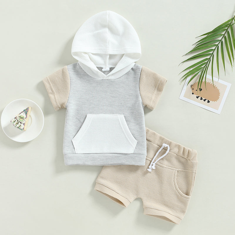 Baby Boy Summer Waffle Knit Hoodie & Shorts Set