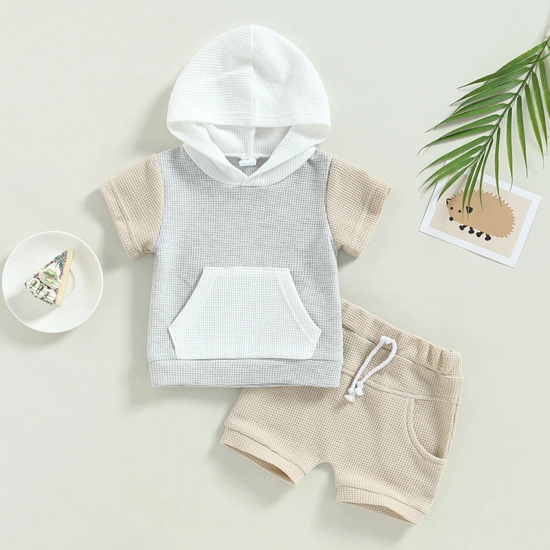 Baby Boy Summer Waffle Knit Hoodie & Shorts Set