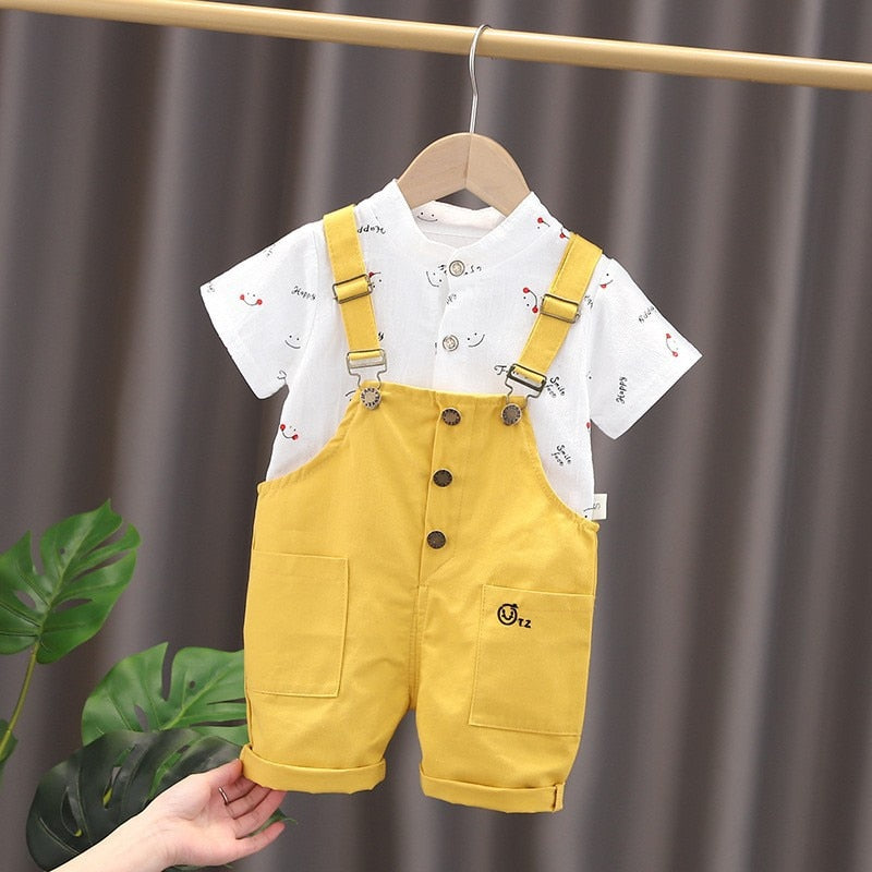 2pcs Smiley Baby Boys Overall