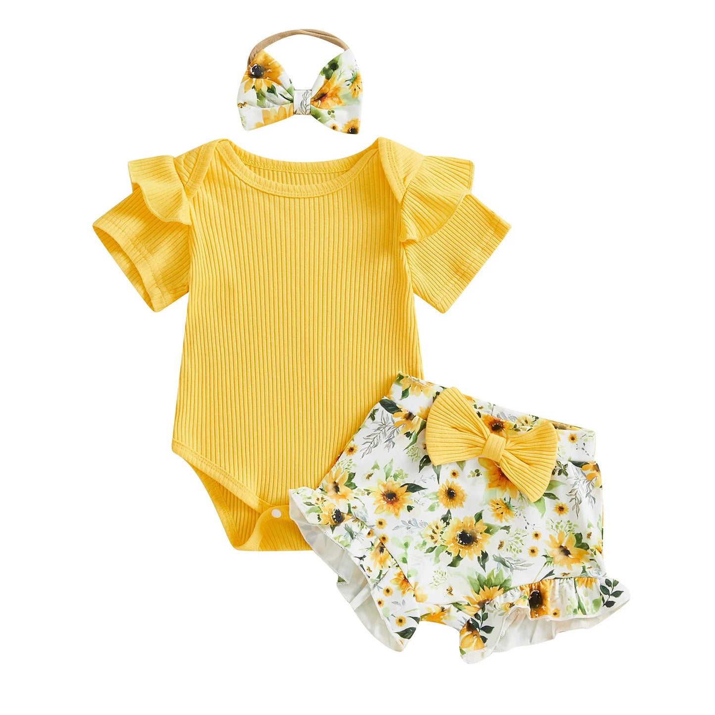 Romper, Floral Shorts & Headband Set
