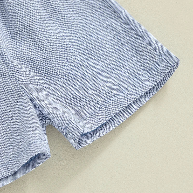 Baby Boys Casual Summer Set – Striped Short Sleeve Shirt & Elastic Waist Shorts