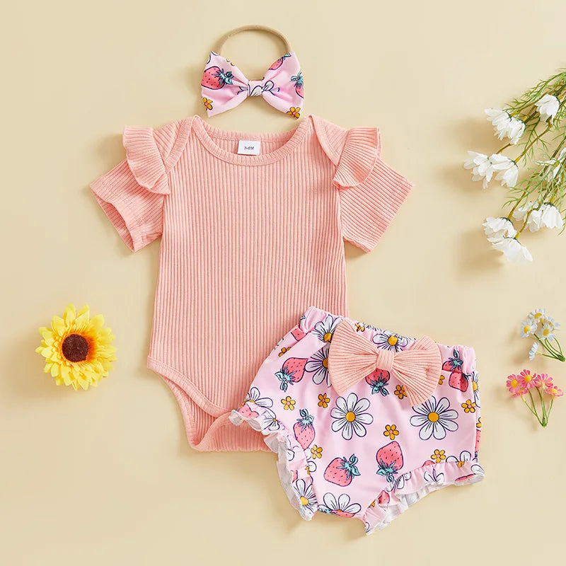 Romper, Floral Shorts & Headband Set