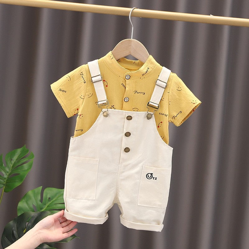 2pcs Smiley Baby Boys Overall