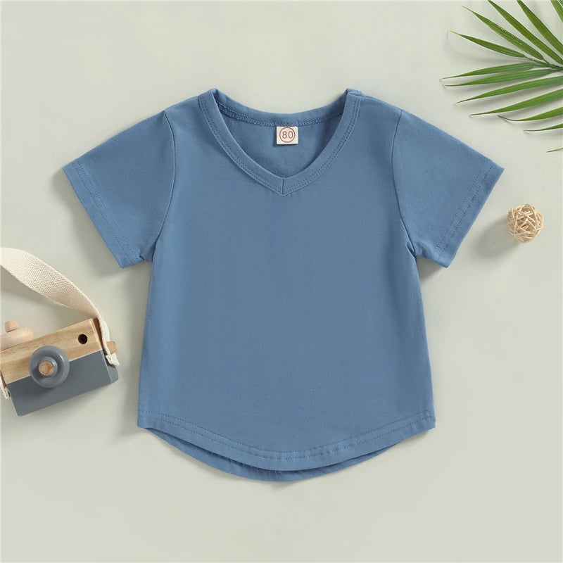 Baby Boys V Neck Solid Color T-Shirt