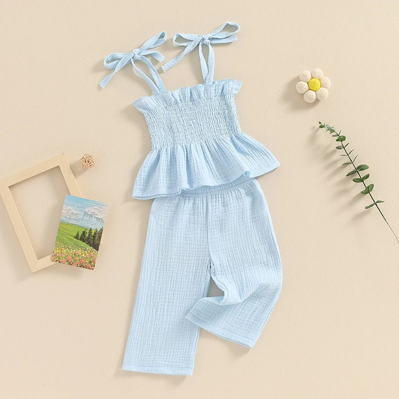 Summer Girls 2Pcs Outfits Sleeveless Camisole and Elastic Pants