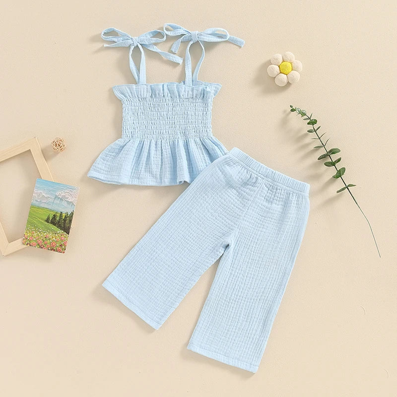 Summer Girls 2Pcs Outfits Sleeveless Camisole and Elastic Pants