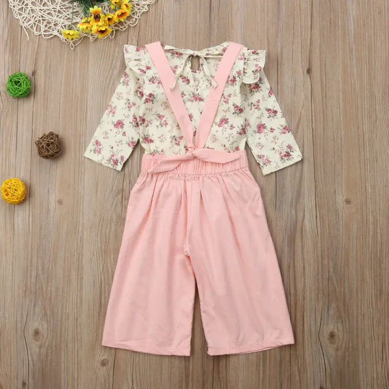 Baby Girl Pink Overall 2pcs Flowers Set