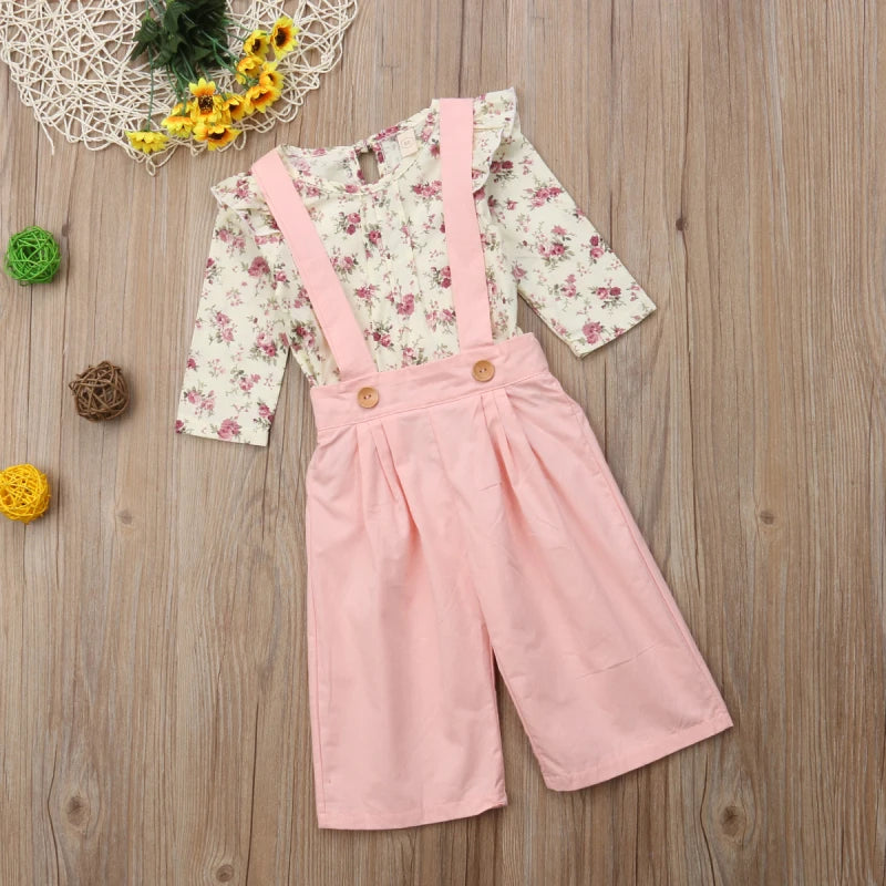 Baby Girl Pink Overall 2pcs Flowers Set