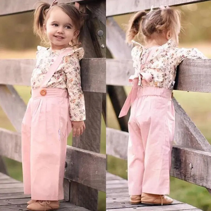 Baby Girl Pink Overall 2pcs Flowers Set