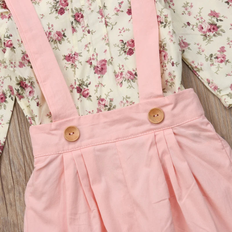 Baby Girl Pink Overall 2pcs Flowers Set