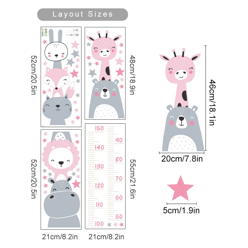 Cartoon Height Chart Wall Sticker for Nursery & Kids Room