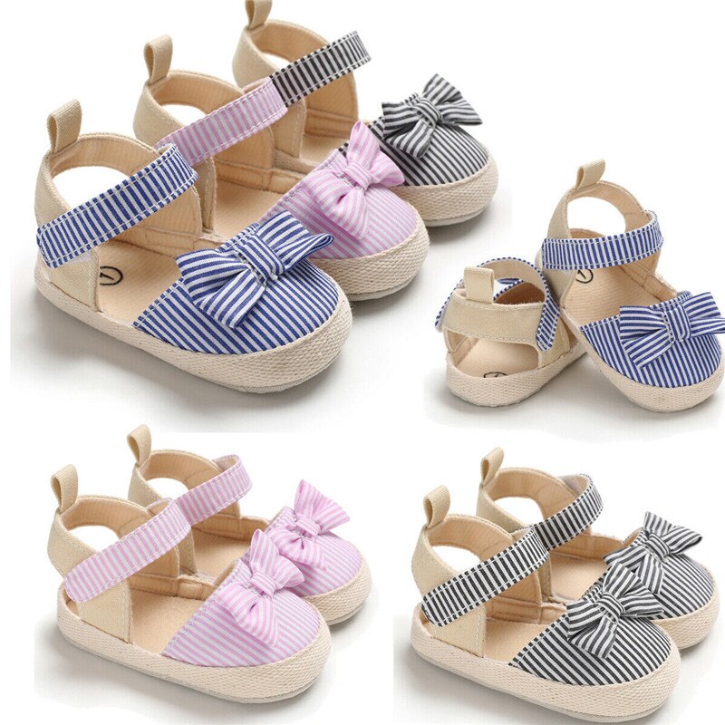 Striped & Bow Tie Baby Girls Sandals