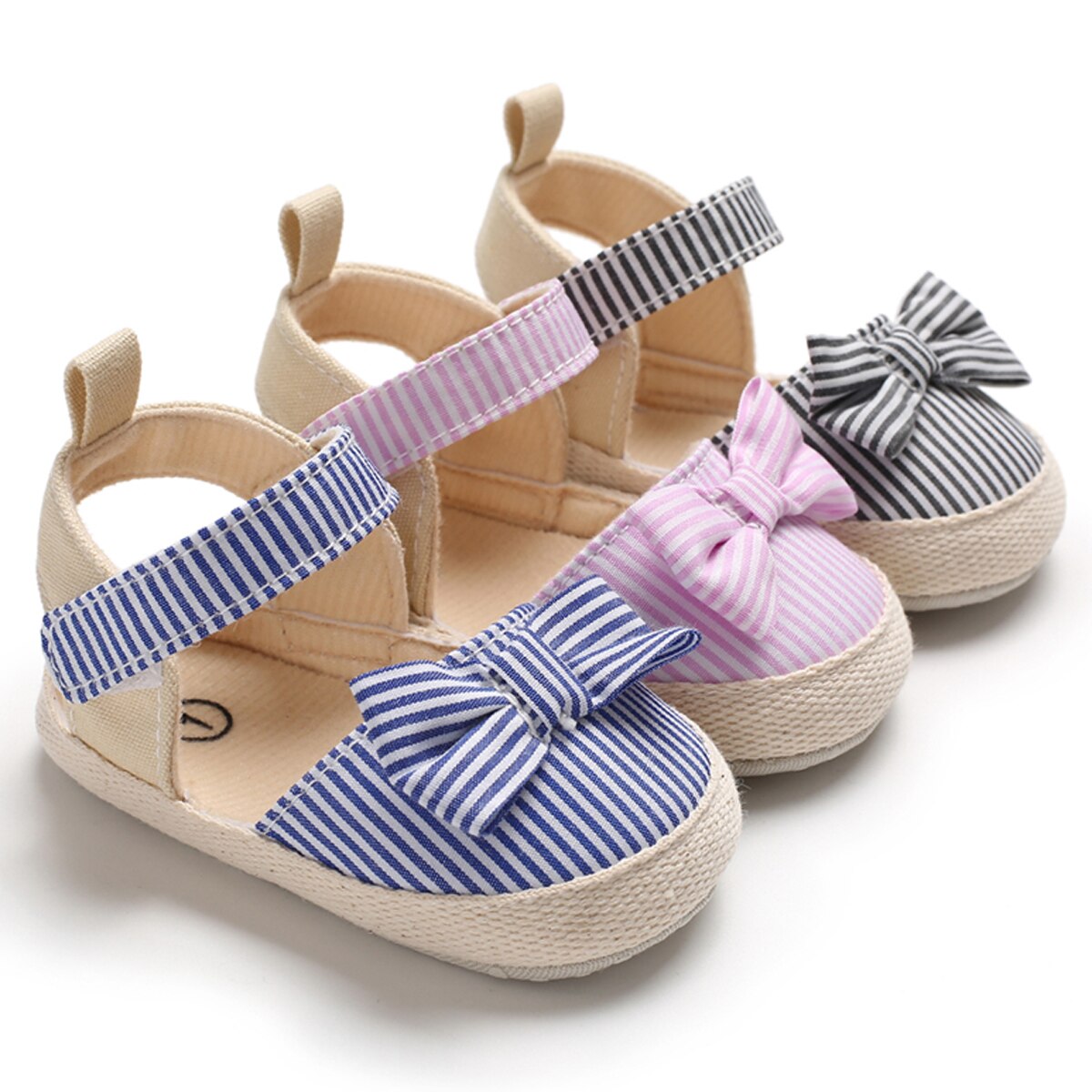 Striped & Bow Tie Baby Girls Sandals