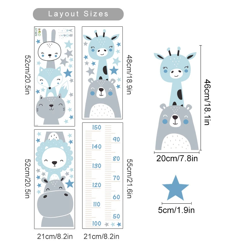 Cartoon Height Chart Wall Sticker for Nursery & Kids Room