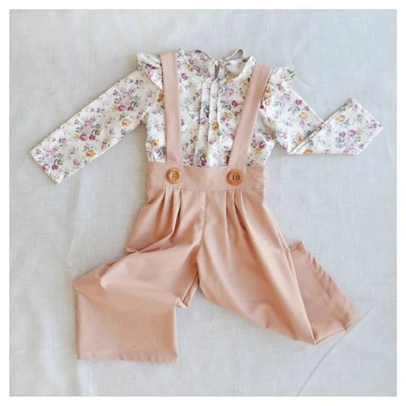 Baby Girl Pink Overall 2pcs Flowers Set