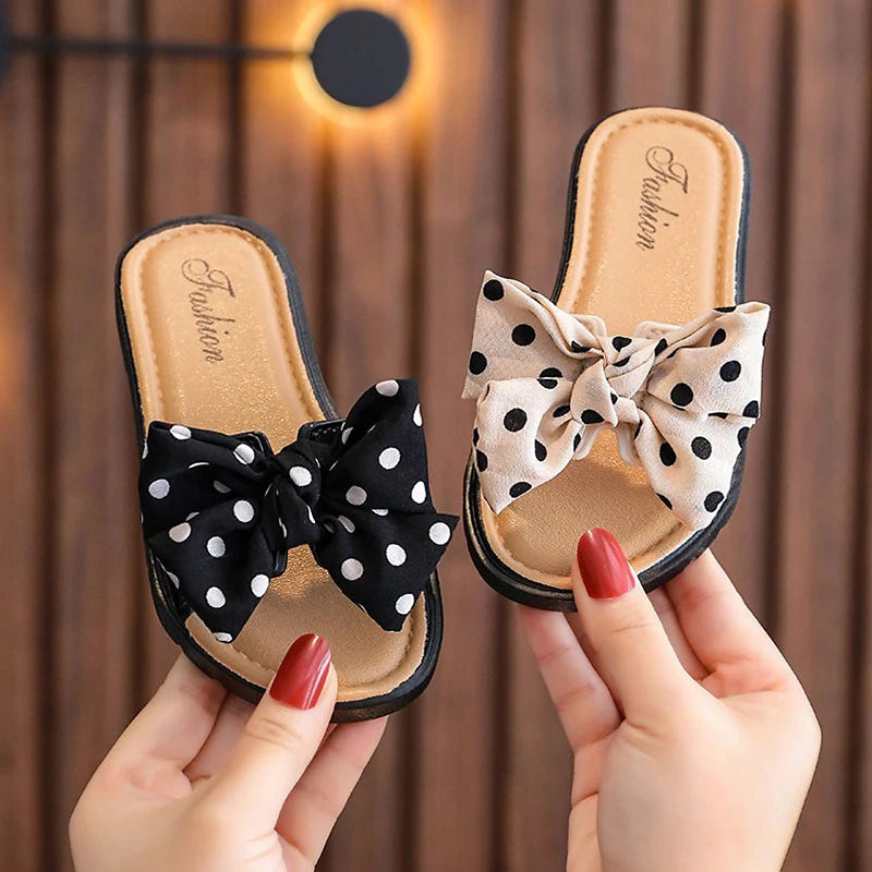 Polka Dot Slippers with Bowknot