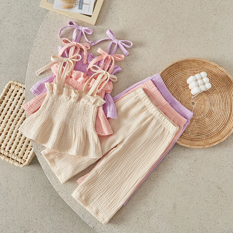 Summer Girls 2Pcs Outfits Sleeveless Camisole and Elastic Pants