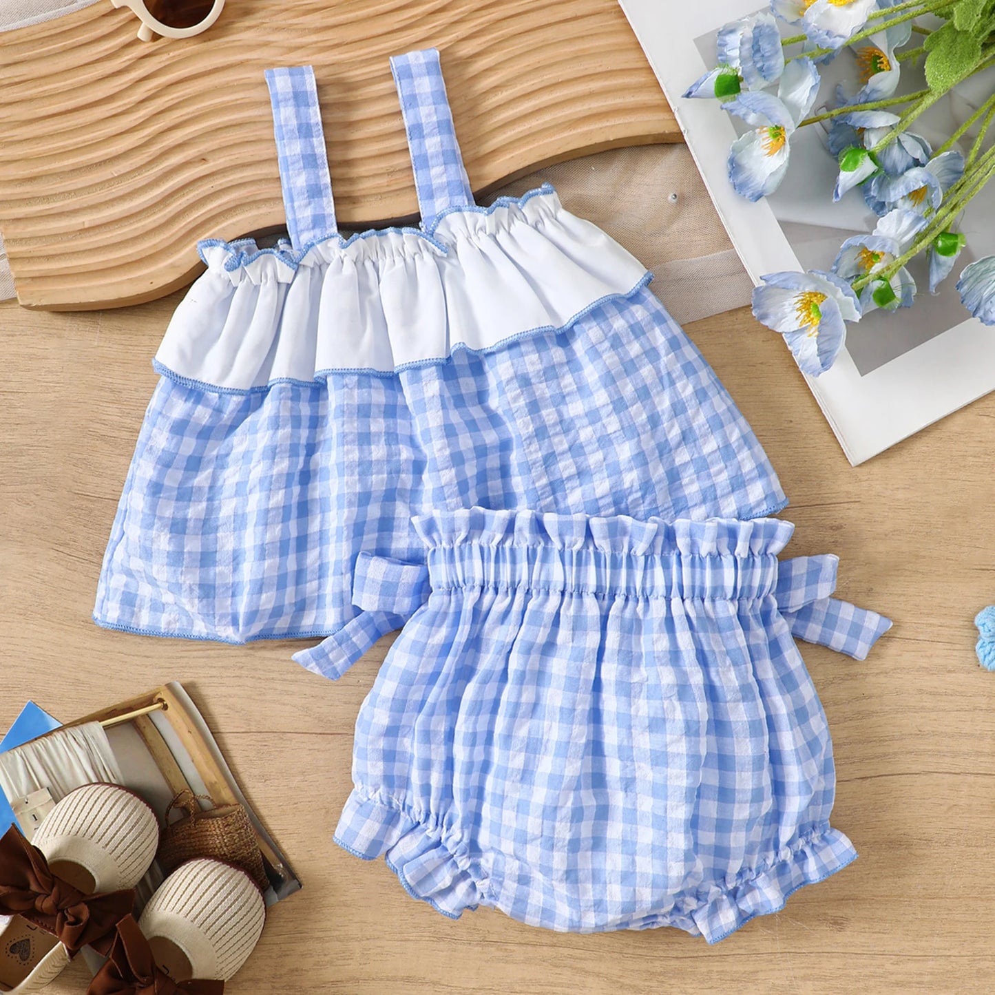 Gingham Cami Top & Ruffle Shorts Set