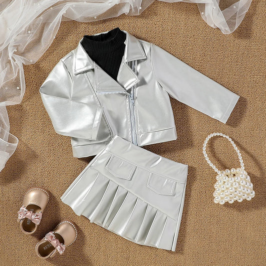 Baby Girls’ Fashion Outfit – 2-Piece Coat Set, Turn-Down Collar