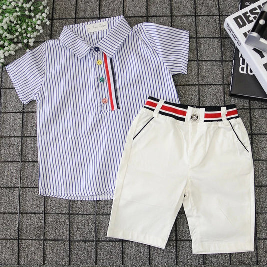 Summer Boys Striped Shirt with White Short