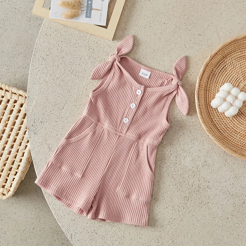 Girls Rompers Sleeveless Ribbed