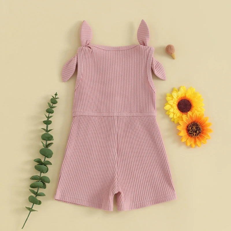 Girls Rompers Sleeveless Ribbed