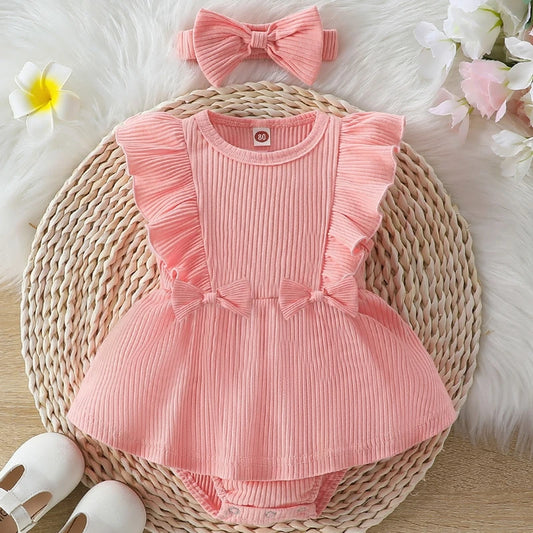 Baby Girls Romper with Bow Hairband