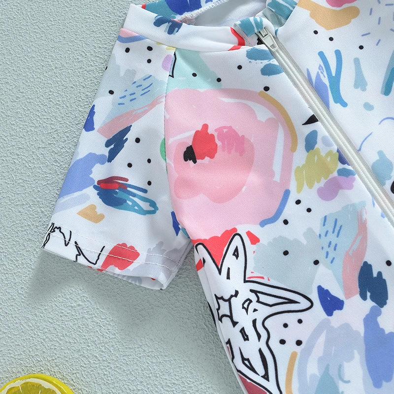 Infant & Toddler Unisex Cartoon Print Zipper Swimwear