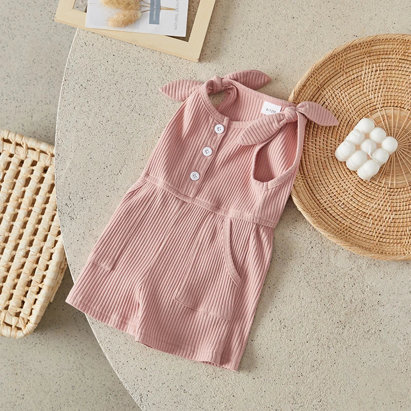 Girls Rompers Sleeveless Ribbed