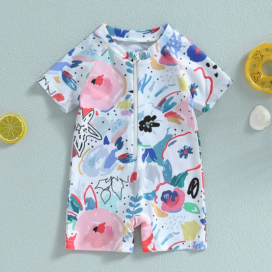 Infant & Toddler Unisex Cartoon Print Zipper Swimwear