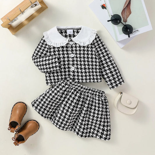 Baby Girls Long Sleeve Plaid Jacket & Skirt Set